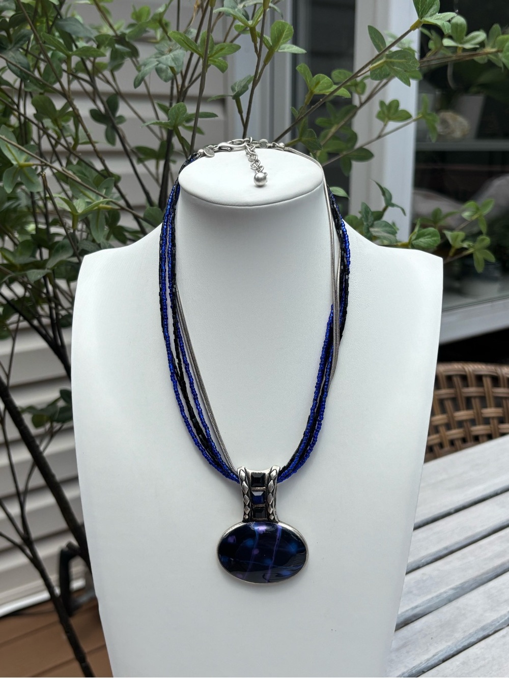 Chico's Multi-Strand Necklace with Deep Blue Glass Pendant